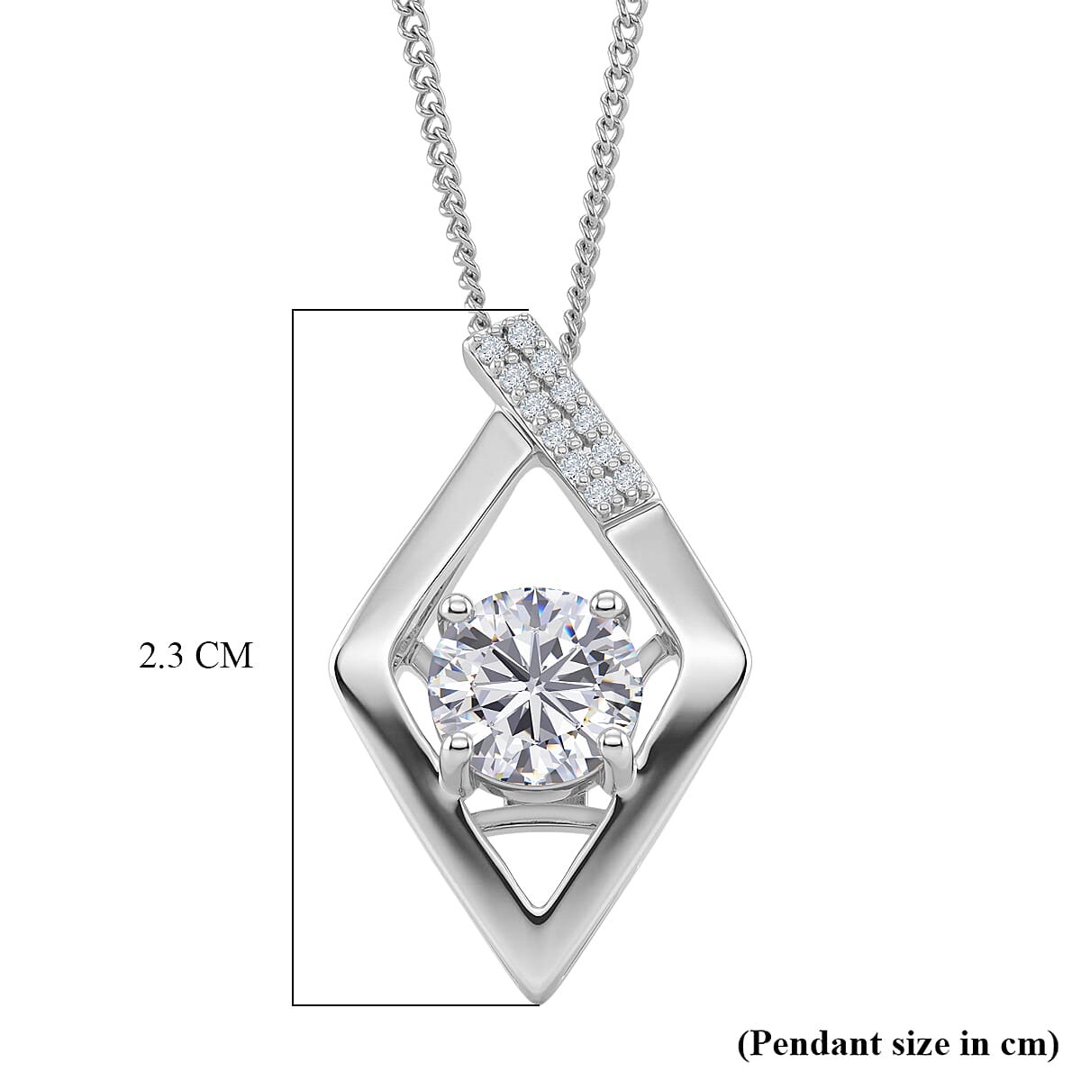 D'Joy GRA Certified Moissanite D-VVS1 Solitaire Pendant with Chain (Size 18) in Rhodium Overlay Sterling Silver 1.00 Ct