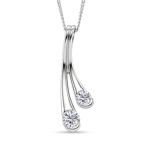 D'Joy GRA Certified Moissanite D-VVS1 Split Drop Pendant with Chain (Size 18) in Rhodium Overlay Sterling Silver