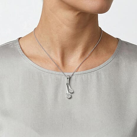 D'Joy - GRA Certified Moissanite(D-VVS1) Split Drop Pendant with Chain (Size 18) in Rhodium Overlay Sterling Silver