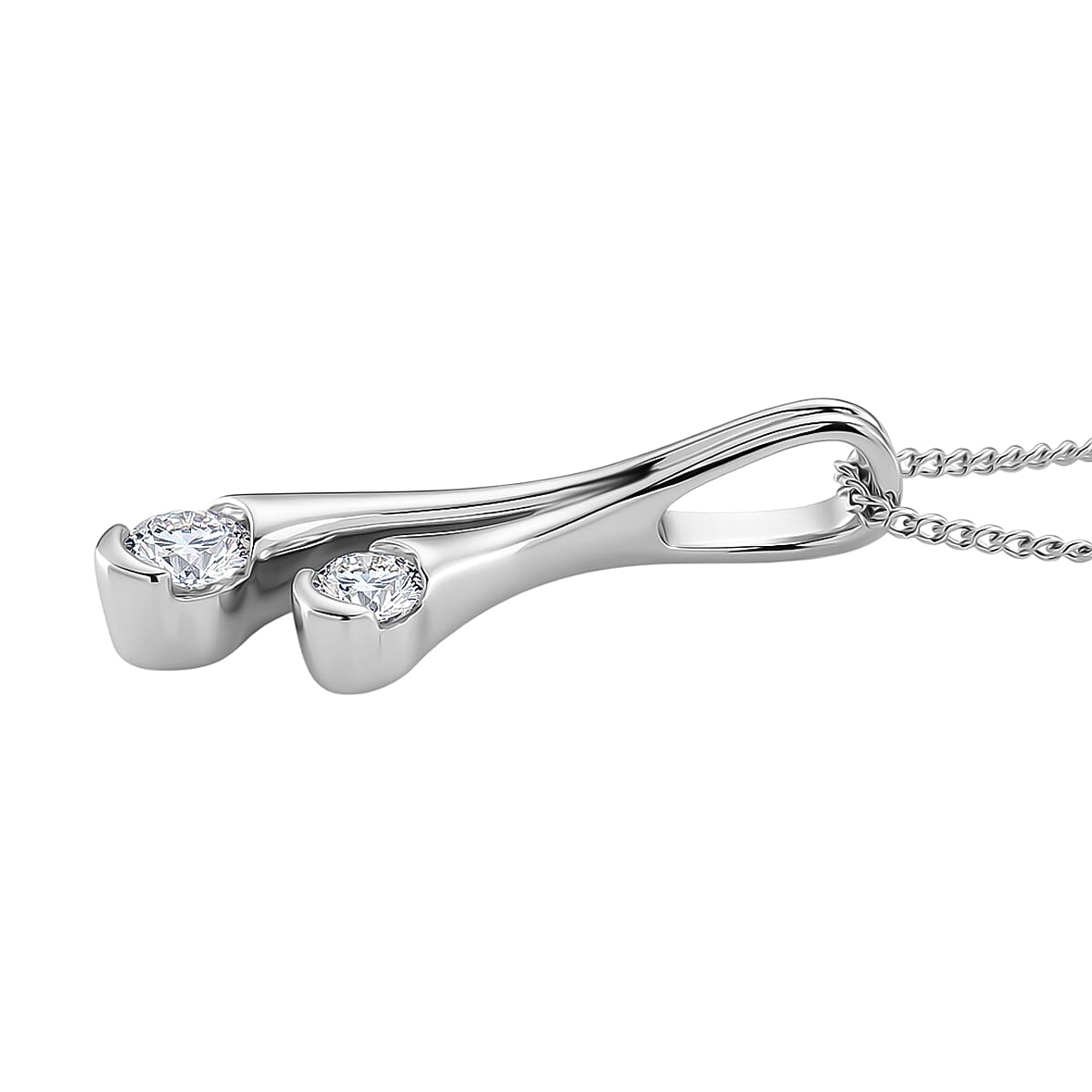 D'Joy GRA Certified Moissanite D-VVS1 Split Drop Pendant with Chain (Size 18) in Rhodium Overlay Sterling Silver