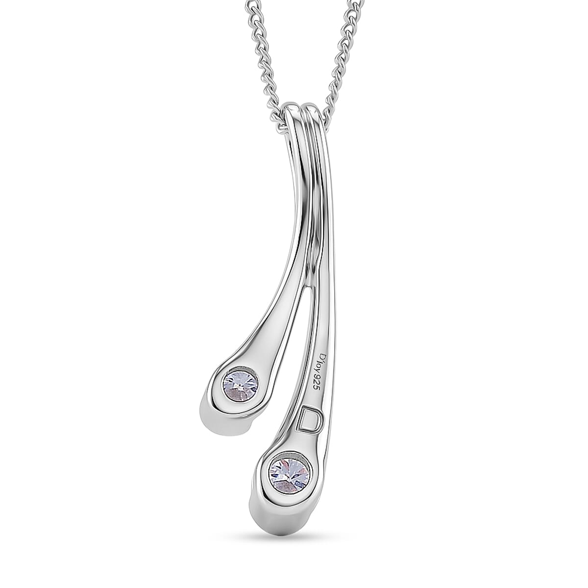 D'Joy GRA Certified Moissanite D-VVS1 Split Drop Pendant with Chain (Size 18) in Rhodium Overlay Sterling Silver
