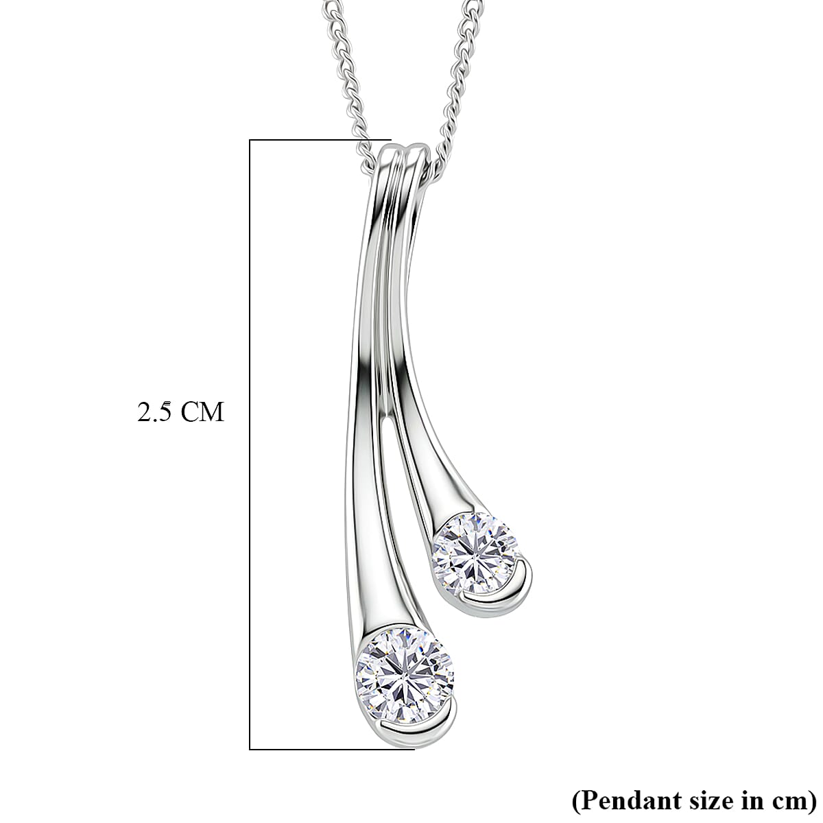 D'Joy GRA Certified Moissanite D-VVS1 Split Drop Pendant with Chain (Size 18) in Rhodium Overlay Sterling Silver