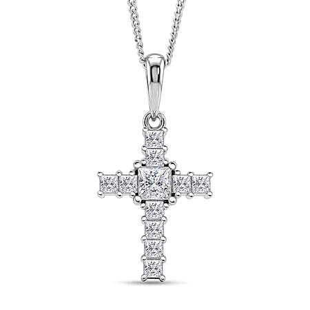 D'Joy - GRA Certified Moissanite D-VVS1 Cross Pendant with Chain (Size 18) in Rhodium Overlay Sterling Silver D'Joy - GRA Certified Moissanite D-VVS1 Cross Pendant with Chain (Size 18) in Rhodium Overlay Sterling Silver