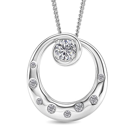 D'Joy GRA Certified Moissanite D-VVS1 Solitaire Spiral Pendant with Chain (Size 18) in Rhodium Overlay Sterling Silver