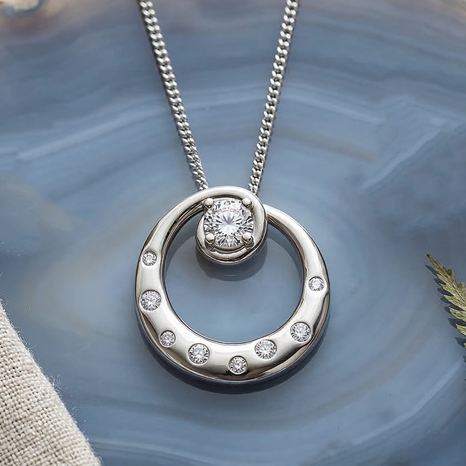 D'Joy GRA Certified Moissanite D-VVS1 Solitaire Spiral Pendant with Chain (Size 18) in Rhodium Overlay Sterling Silver