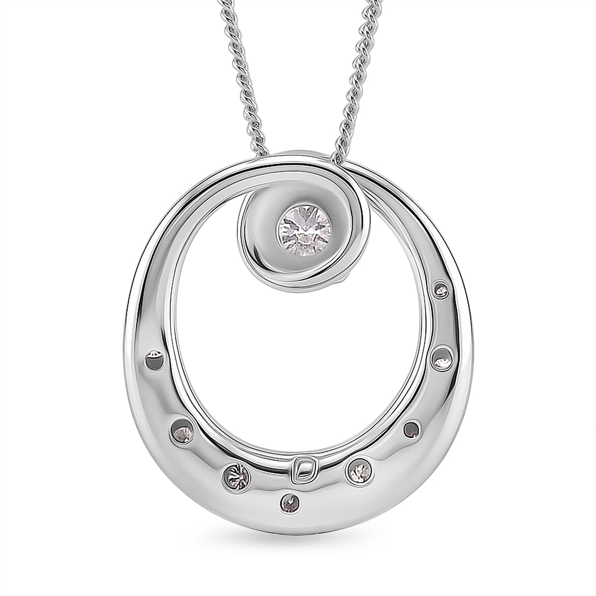 D'Joy GRA Certified Moissanite D-VVS1 Solitaire Spiral Pendant with Chain (Size 18) in Rhodium Overlay Sterling Silver