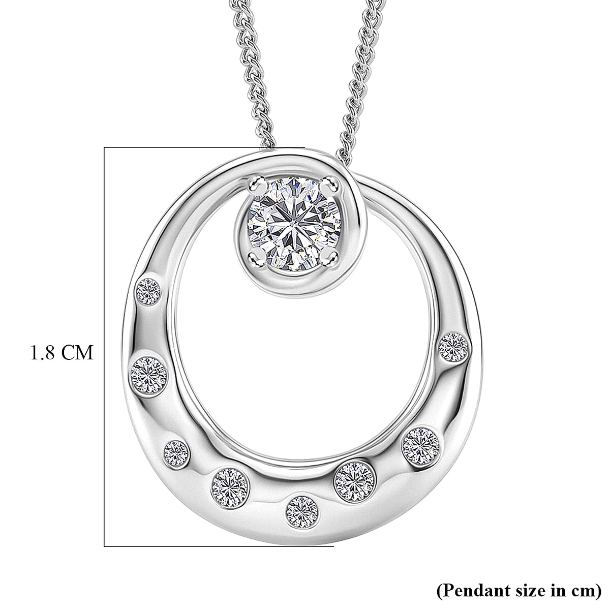 D'Joy GRA Certified Moissanite D-VVS1 Solitaire Spiral Pendant with Chain (Size 18) in Rhodium Overlay Sterling Silver