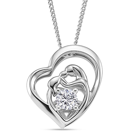D'Joy GRA Certified Moissanite D-VVS1 Solitaire Heart Pendant with Chain (Size 18) in Rhodium Overlay Sterling Silver