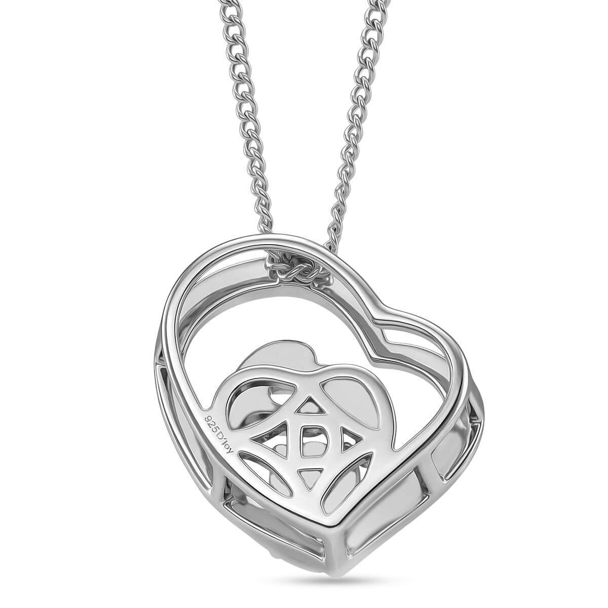 D'Joy GRA Certified Moissanite D-VVS1 Solitaire Heart Pendant with Chain (Size 18) in Rhodium Overlay Sterling Silver