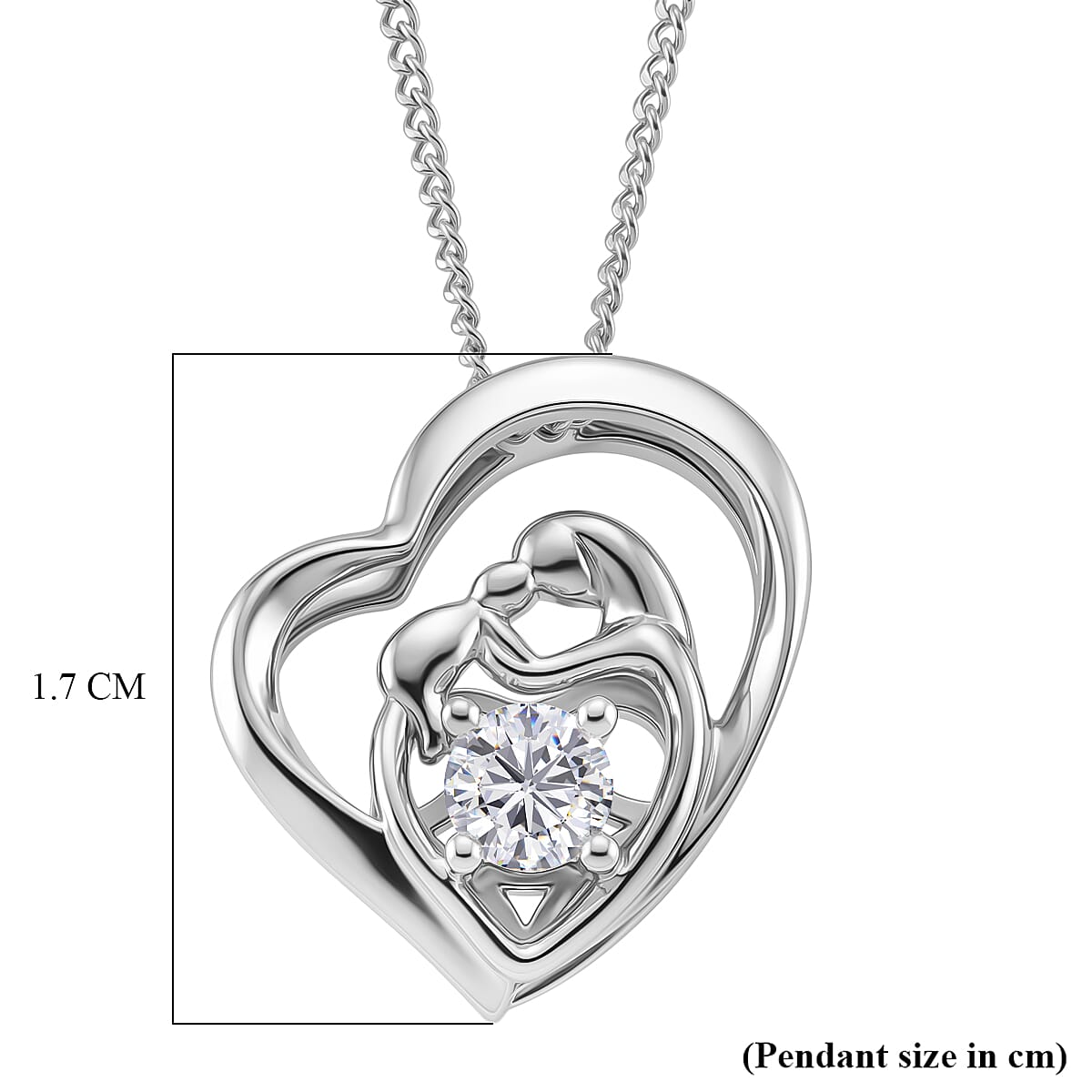 D'Joy GRA Certified Moissanite D-VVS1 Solitaire Heart Pendant with Chain (Size 18) in Rhodium Overlay Sterling Silver