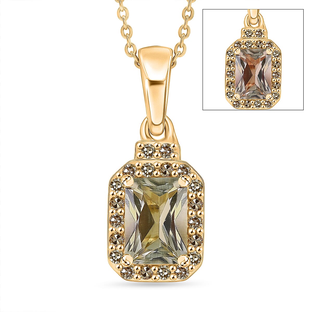 Luxuriant Turkizite & SI-G-H Lab Grown Yellow Diamond Halo Pendant with Chain (Size 20) in 18K Vermeil Yellow Gold Plated Sterling Silver 1.33 Ct.