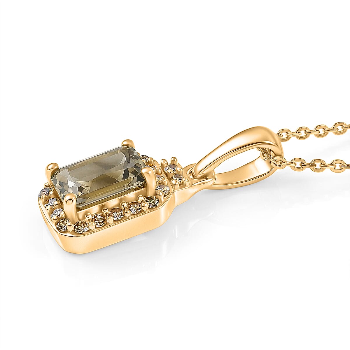 Luxuriant Turkizite & SI-G-H Lab Grown Yellow Diamond Halo Pendant with Chain (Size 20) in 18K Vermeil Yellow Gold Plated Sterling Silver 1.33 Ct.