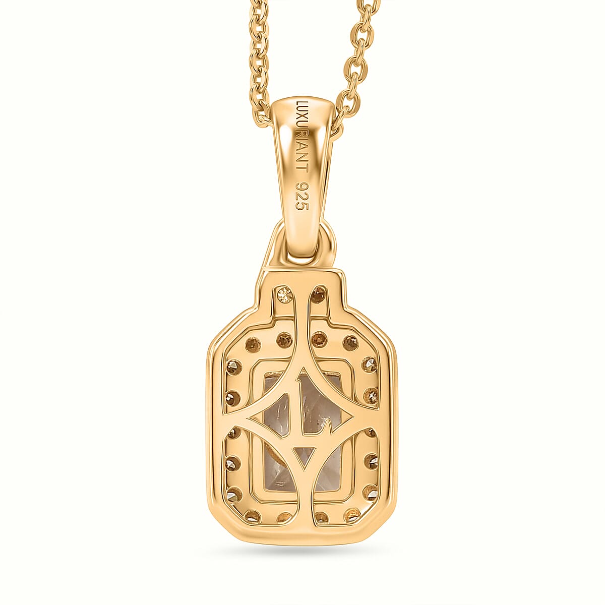 Luxuriant Turkizite & SI-G-H Lab Grown Yellow Diamond Halo Pendant with Chain (Size 20) in 18K Vermeil Yellow Gold Plated Sterling Silver 1.33 Ct.