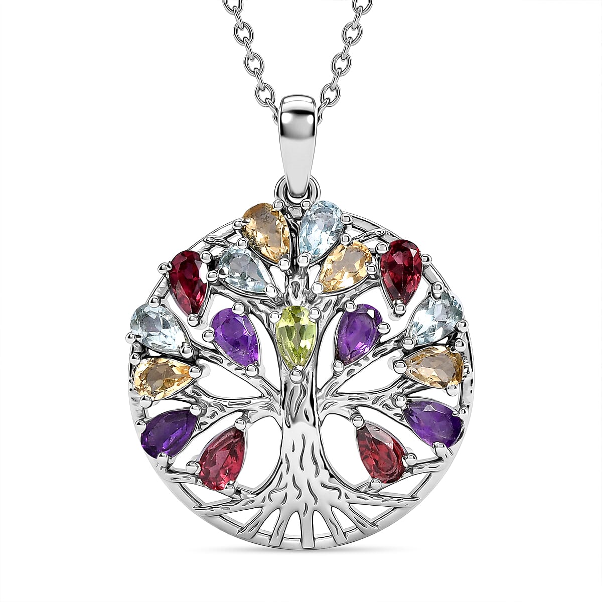 EverTrue - Orissa Rose Garnet & Multi Gemstone Tree of Life Pendant with Chain (Size 20) 4.00 Ct.