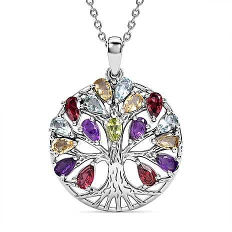 EverTrue - Orissa Rose Garnet & Multi Gemstone Tree of Life Pendant with Chain (Size 20) 4.00 Ct.