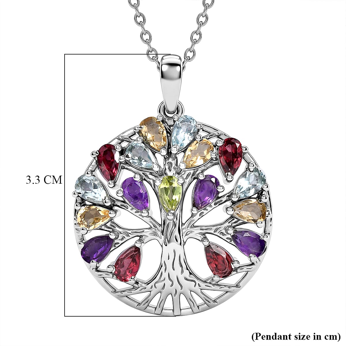 EverTrue - Orissa Rose Garnet & Multi Gemstone Tree of Life Pendant with Chain (Size 20) 4.00 Ct.