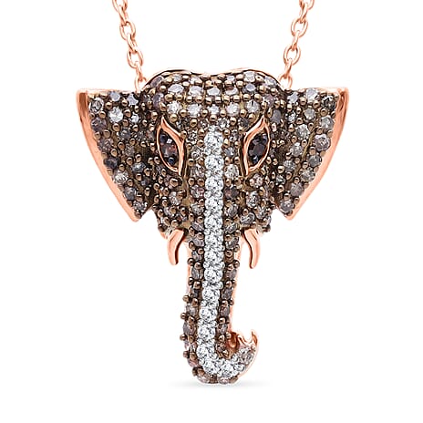 GP - Multi Diamond & Blue Sapphire Elephant Head Pendant with Chain (Size 20) in 18K Vermeil Rose Gold Plated Sterling Silver 0.50 Ct.