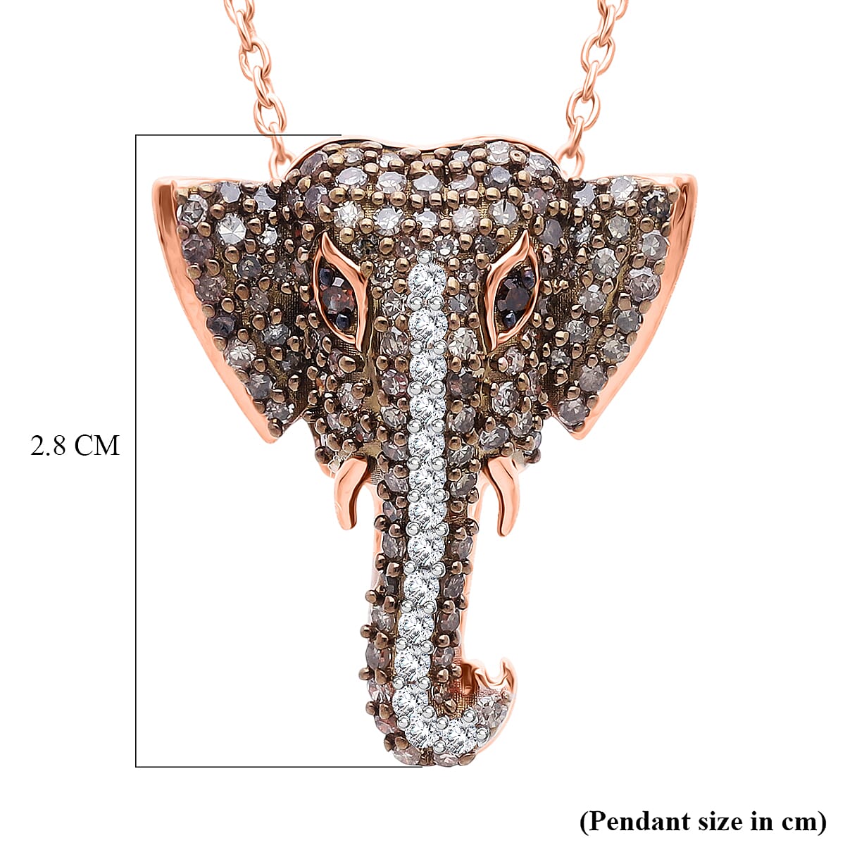 GP - Multi Diamond & Blue Sapphire Elephant Head Pendant with Chain (Size 20) in 18K Vermeil Rose Gold Plated Sterling Silver 0.50 Ct.