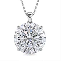 Moissanite Solitaire Pendant with Chain (Size 18) in Rhodium Overlay Sterling Silver 30.00 Ct.