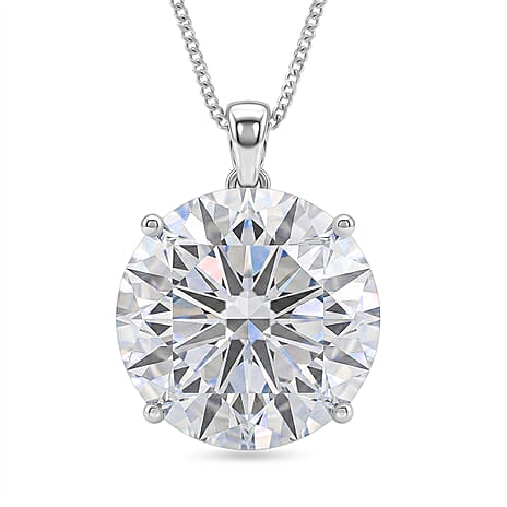 Moissanite Solitaire Pendant with Chain (Size 18) in Rhodium Overlay Sterling Silver 30.00 Ct.