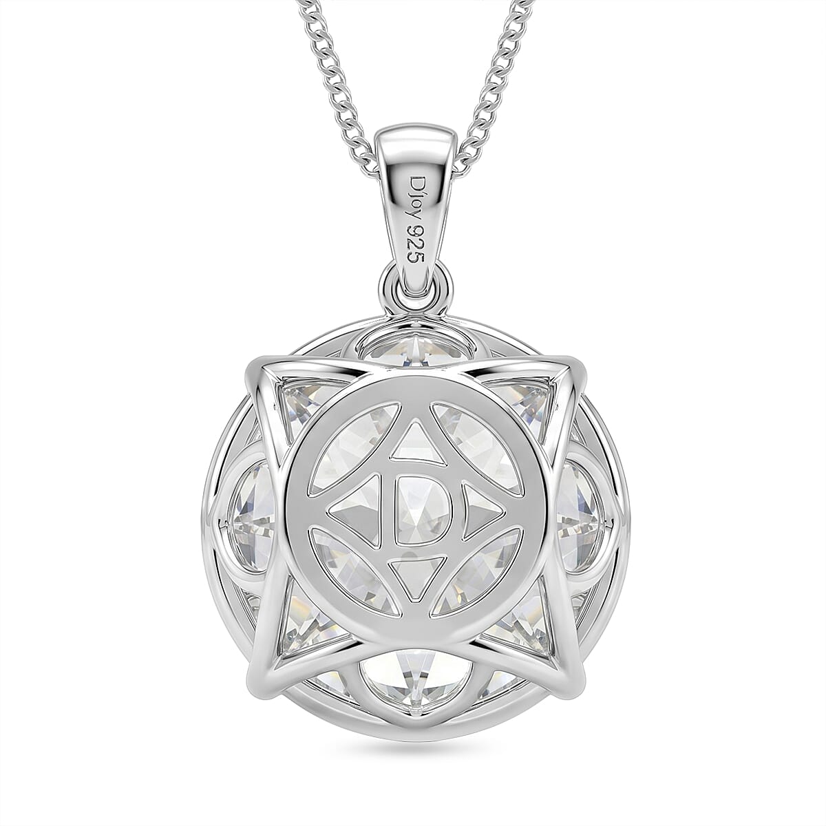 Moissanite Solitaire Pendant with Chain (Size 18) in Rhodium Overlay Sterling Silver 30.00 Ct.