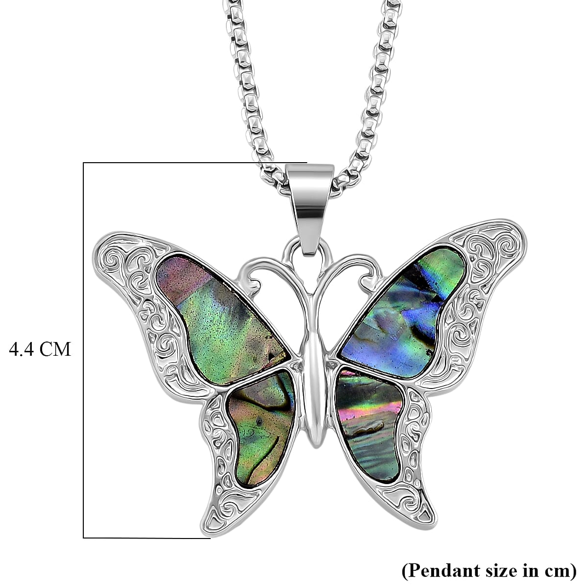 Abalone Shell & Multi Color Crystal Butterfly Pendant with Chain (Size 24-2 Ext) in Silver Tone 2.00 Ct.