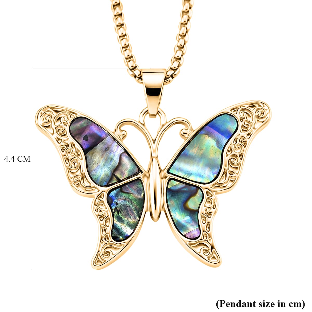 Abalone Shell & Multi Color Crystal Butterfly Pendant with Chain (Size 24-2 Ext) in Yellow Gold Tone 2.00 Ct.