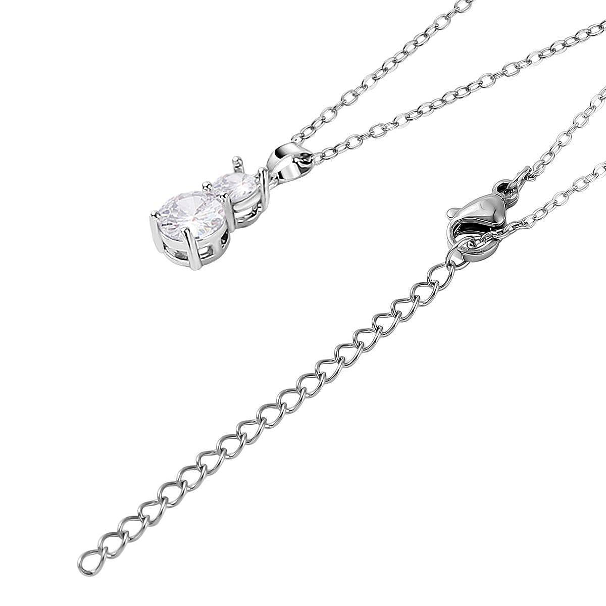 Set of 3 - White Cubic Zirconia Bracelet (Size - 7.5), Push Back Earring & Pendant with Chain (Size 20-2 Ext) 14.00 Ct.