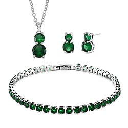 Set of 3 - White Cubic Zirconia Bracelet (Size - 7.5), Push Back Earring & Pendant with Chain (Size 20-2 Ext) 14.00 Ct.