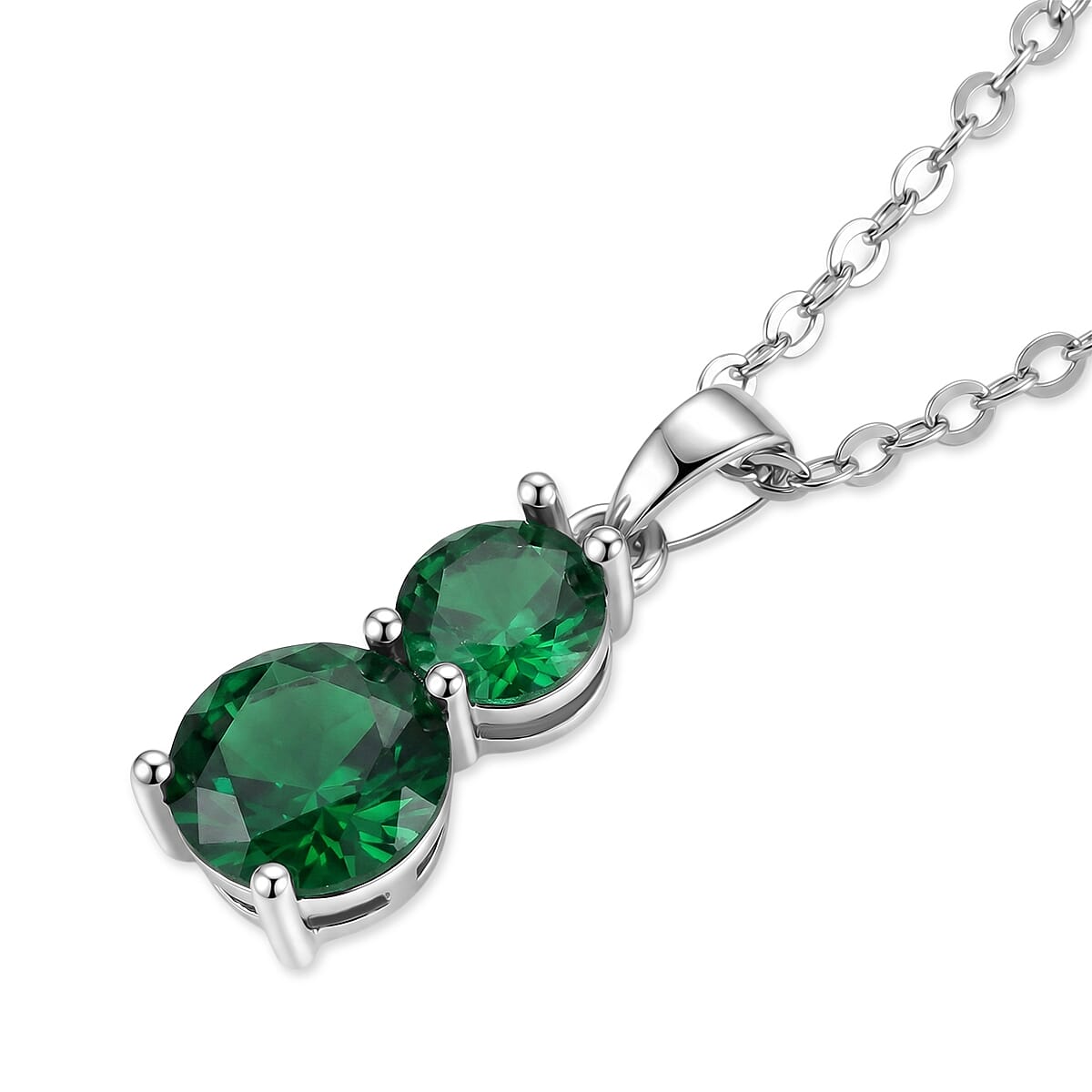 Set of 3 - Green Crystal Bracelet (Size - 7.5), Push Back Earring & Pendant with Chain (Size 20-2 Ext) 17.60 Ct.