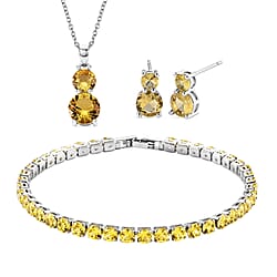 Set of 3 - White Cubic Zirconia Bracelet (Size - 7.5), Push Back Earring & Pendant with Chain (Size 20-2 Ext) 14.00 Ct.