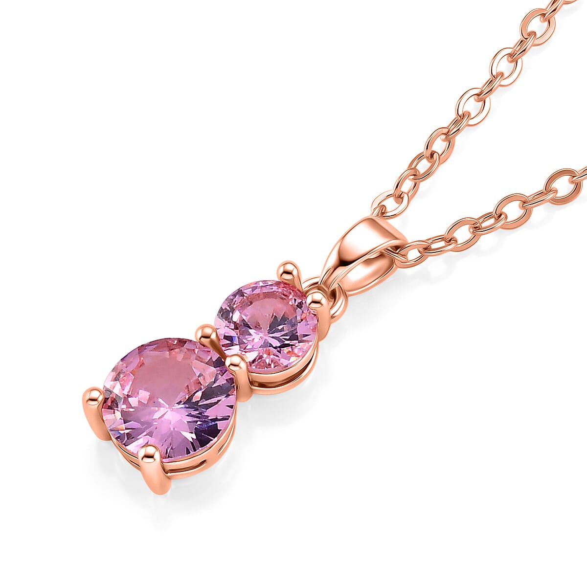 Set of 3 - Pink Cubic Zirconia Bracelet (Size - 7.5), Push Back Earring & Pendant with Chain (Size 20-2 Ext) 17.60 Ct.