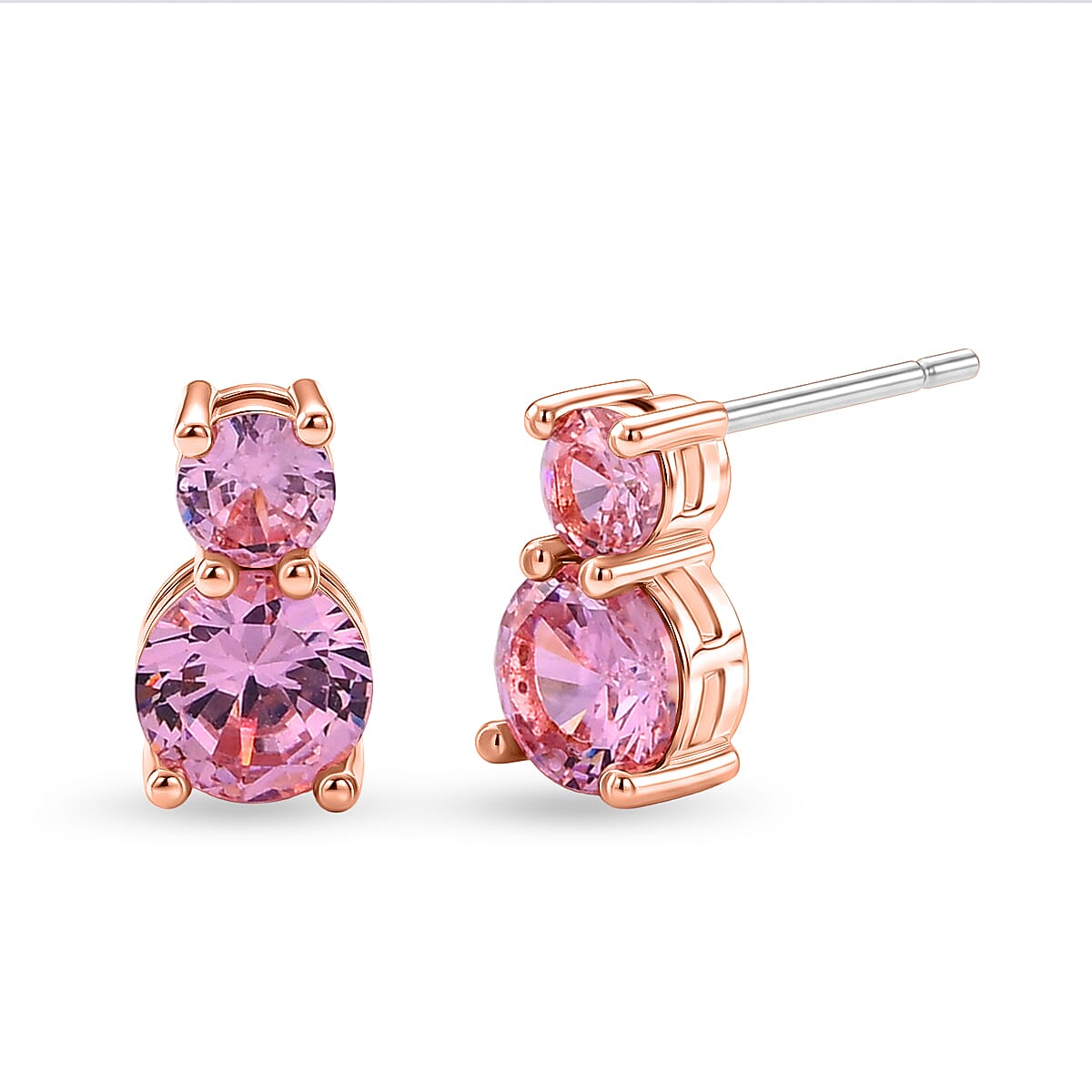 Set of 3 - Pink Cubic Zirconia Bracelet (Size - 7.5), Push Back Earring & Pendant with Chain (Size 20-2 Ext) 17.60 Ct.