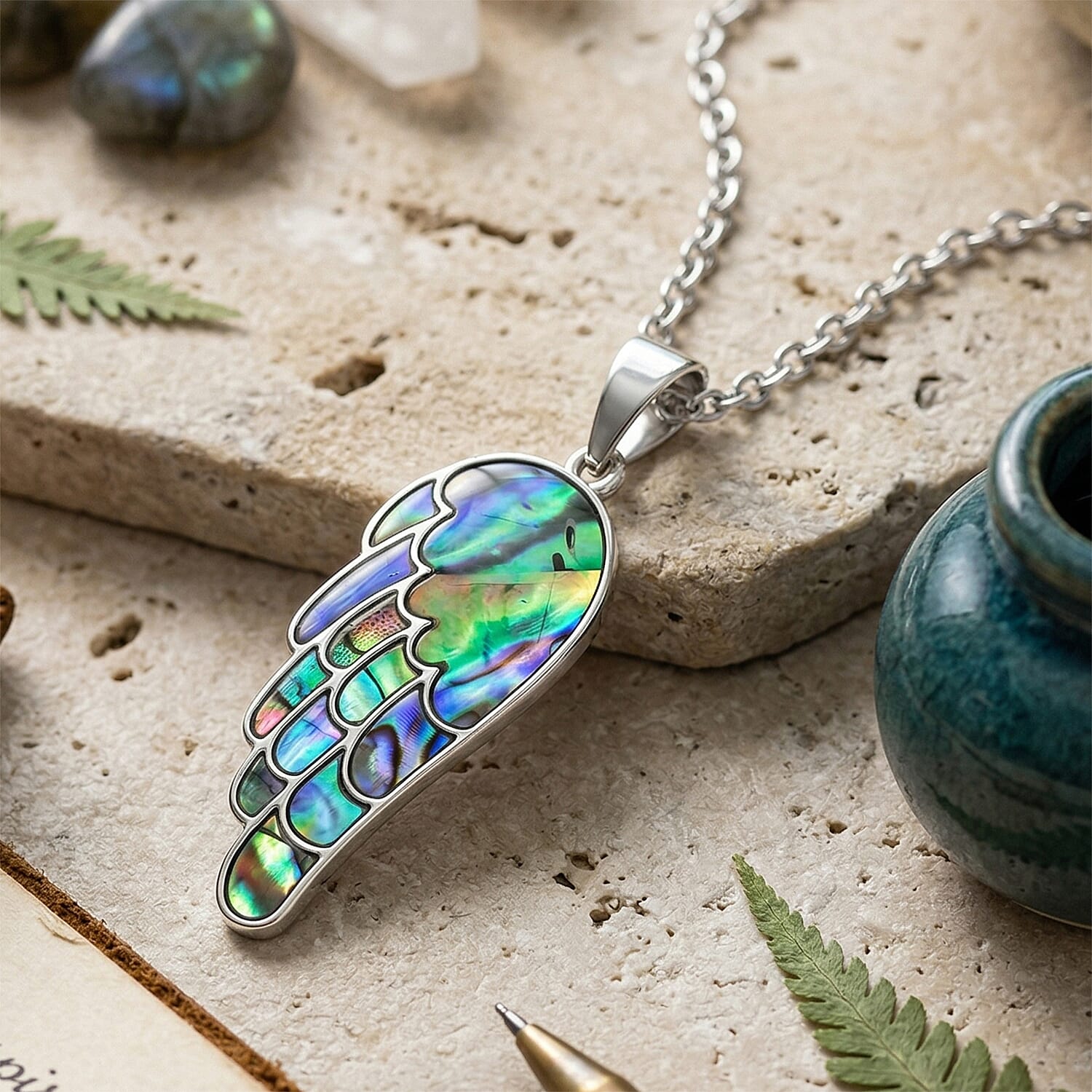 Abalone Shell Wing Pendant with Chain (Size 24-2 Ext) 5.00 Ct.