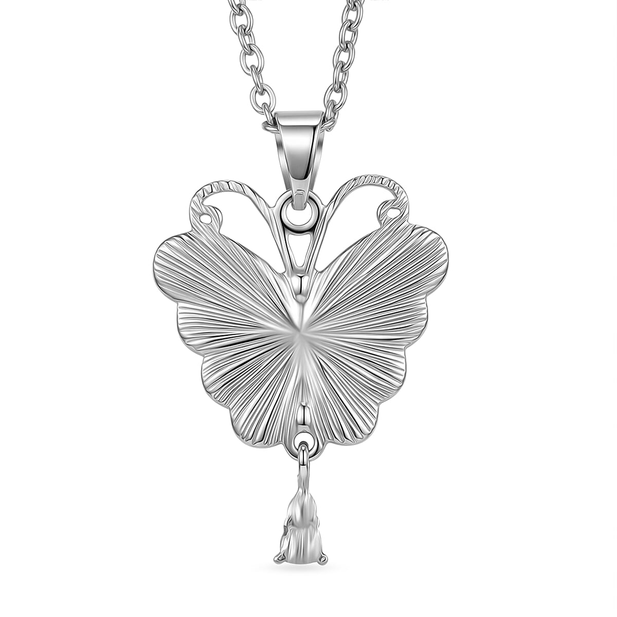 Abalone Shell & White Cubic Zirconia Butterfly Pendant with Chain (Size 24-2 Ext) in Silver Tone 8.00 Ct.