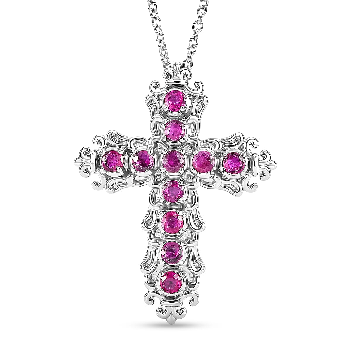 Ruby Cross Pendant with Chain (Size 20) 2.00 Ct.