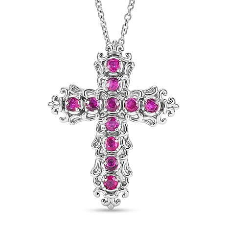 Ruby Cross Pendant with Chain (Size 20) 2.00 Ct.