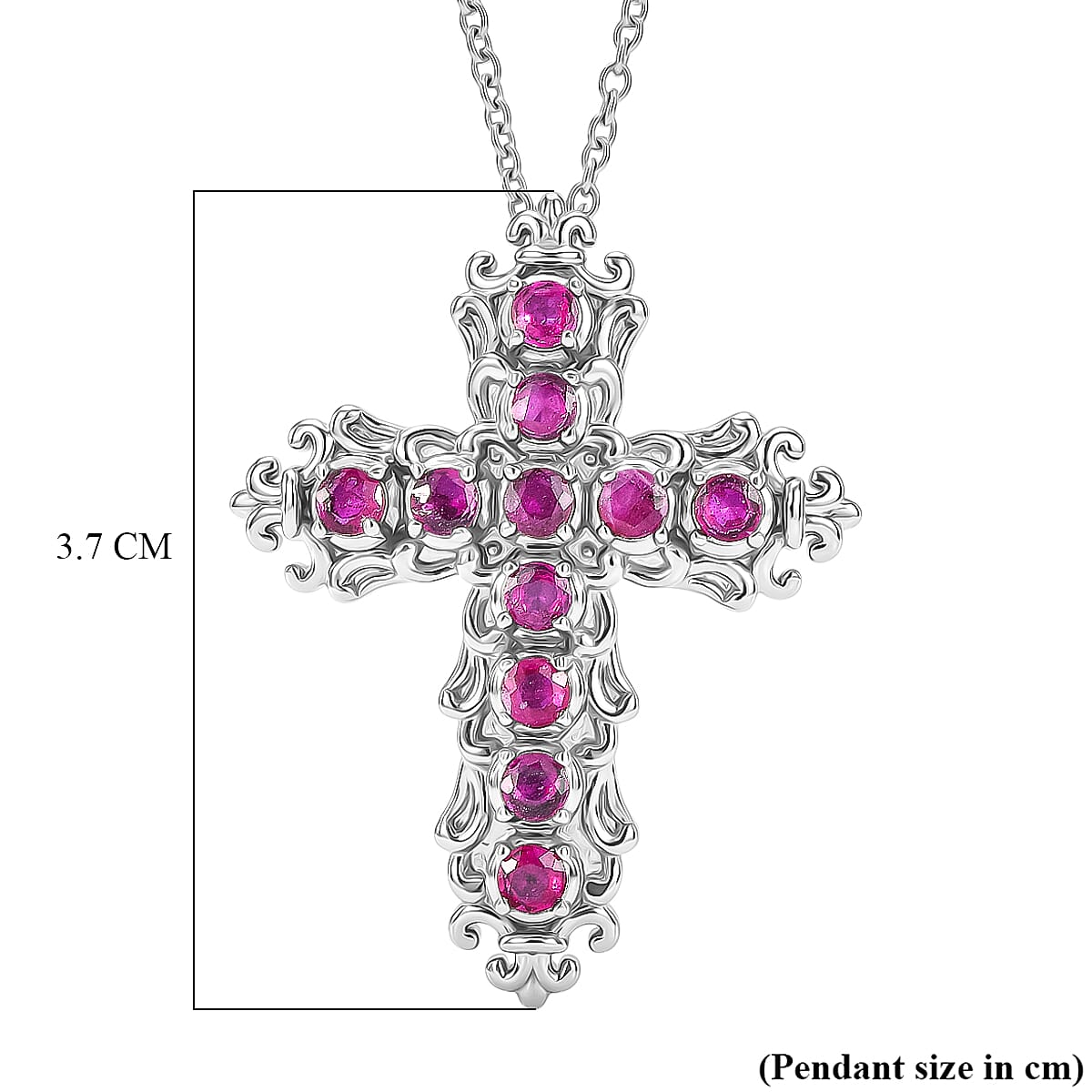 Ruby Cross Pendant with Chain (Size 20) 2.00 Ct.