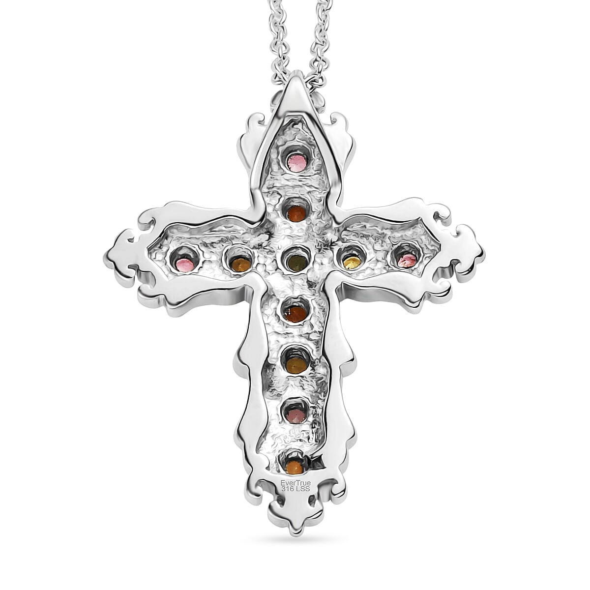 Multi-Tourmaline Cross Pendant with Chain (Size 20) 1.42 Ct.