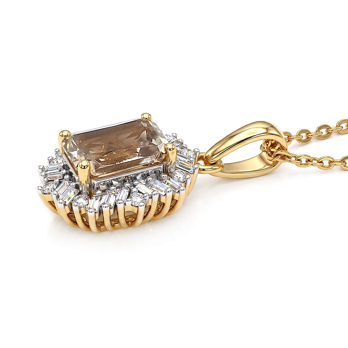 D'Joy - AAA Turkizite & Natural White Diamond Halo Pendant with Chain (Size 20) in 18K Vermeil Yellow Gold Plated Sterling Silver 1.35 Ct.