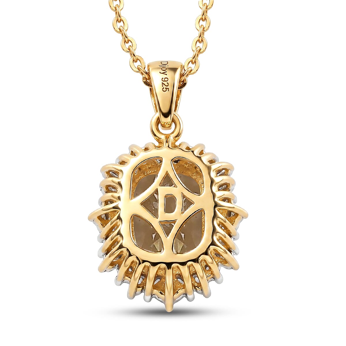 D'Joy - AAA Turkizite & Natural White Diamond Halo Pendant with Chain (Size 20) in 18K Vermeil Yellow Gold Plated Sterling Silver 1.35 Ct.