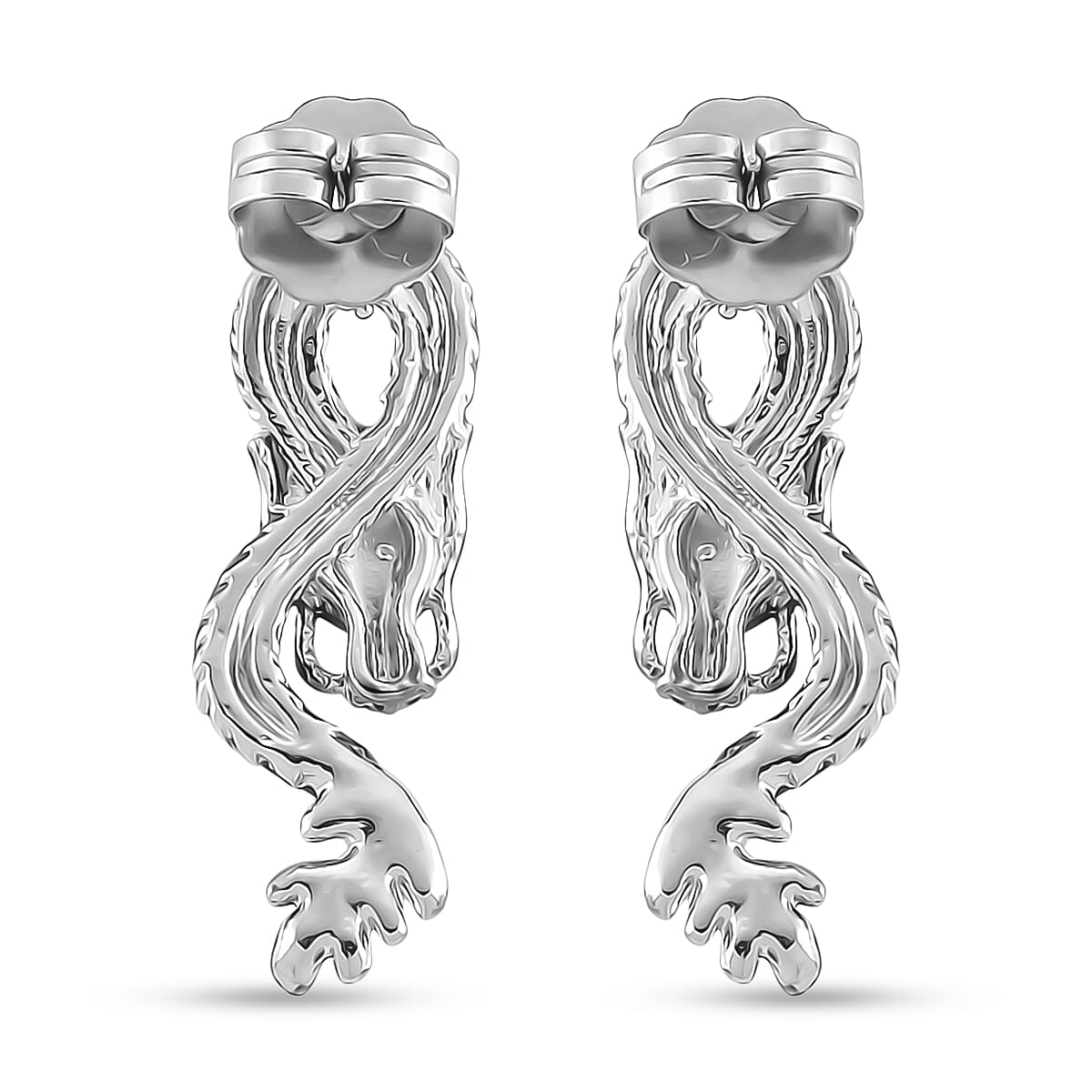 Set of 2 - White Crystal Dragon Bangle (Size - 6.5) & Push Back Earring in Silver & Yellow Gold Tone