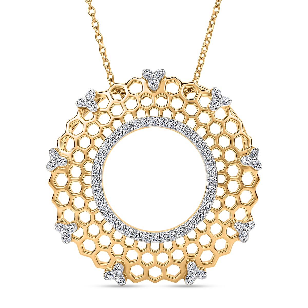 White Diamond  Kanchanaburi Blue Sapphire Pendant with Torn Chain 19DC (Size 20) in 18K YG Vermeil Sterling Silver 0.01 ct  Silver Wt. 5.55 Gms  0.278  Ct.