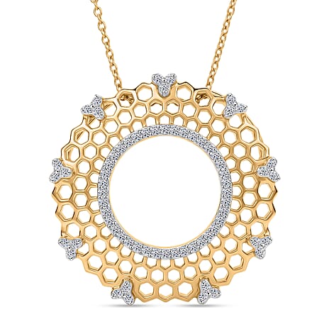 White Diamond  Kanchanaburi Blue Sapphire Pendant with Torn Chain 19DC (Size 20) in 18K YG Vermeil Sterling Silver 0.01 ct  Silver Wt. 5.55 Gms  0.278  Ct.