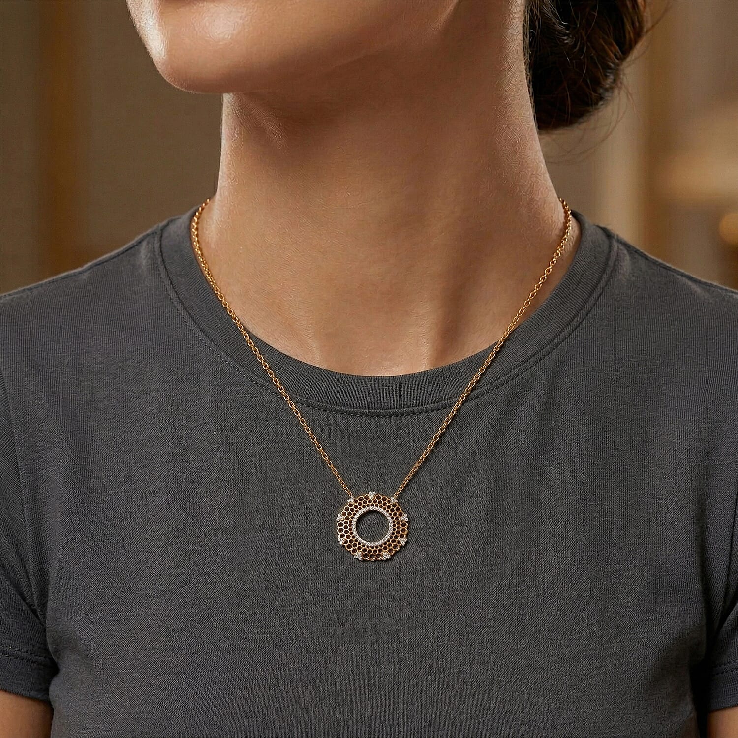 White Diamond  Kanchanaburi Blue Sapphire Pendant with Torn Chain 19DC (Size 20) in 18K YG Vermeil Sterling Silver 0.01 ct  Silver Wt. 5.55 Gms  0.278  Ct.