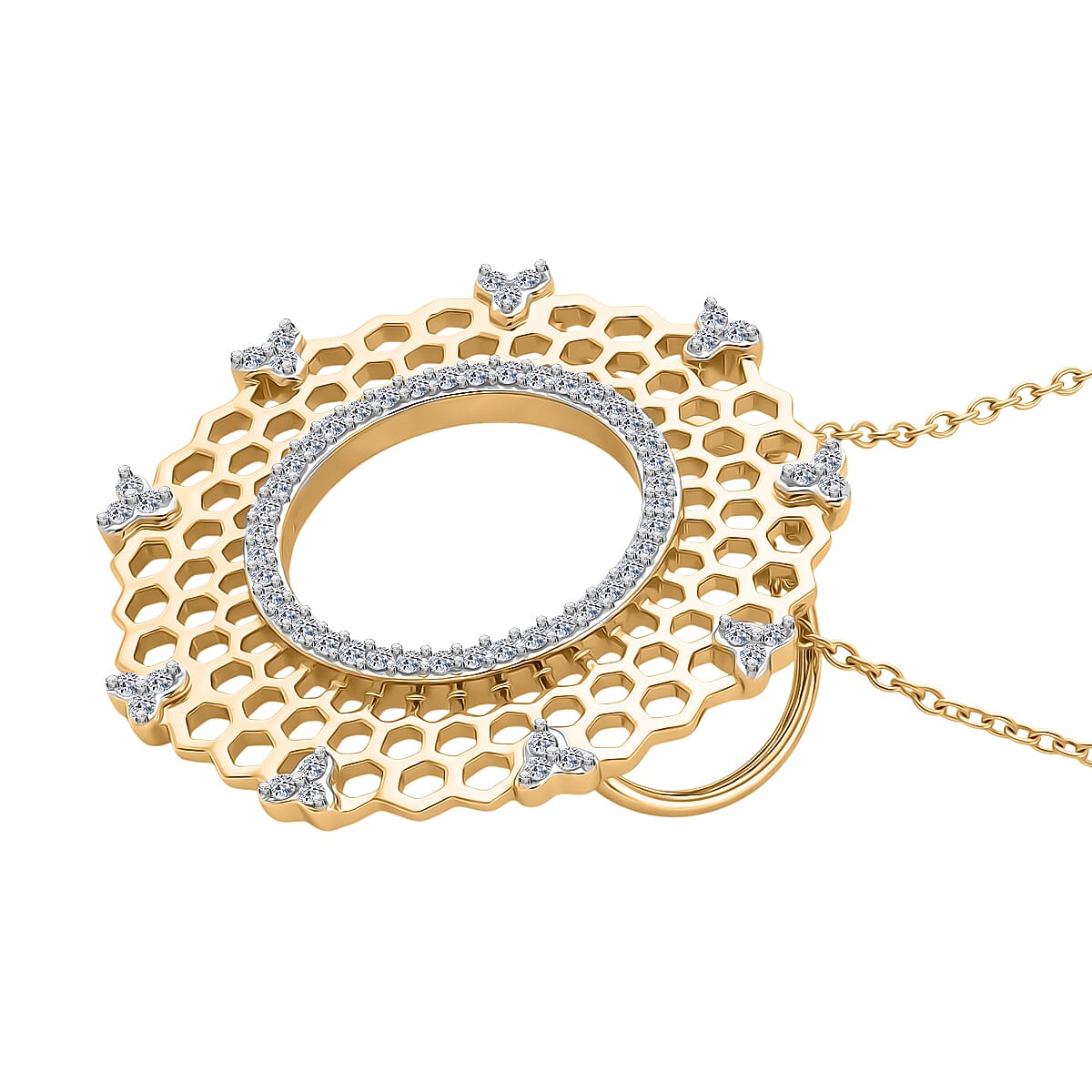 White Diamond  Kanchanaburi Blue Sapphire Pendant with Torn Chain 19DC (Size 20) in 18K YG Vermeil Sterling Silver 0.01 ct  Silver Wt. 5.55 Gms  0.278  Ct.