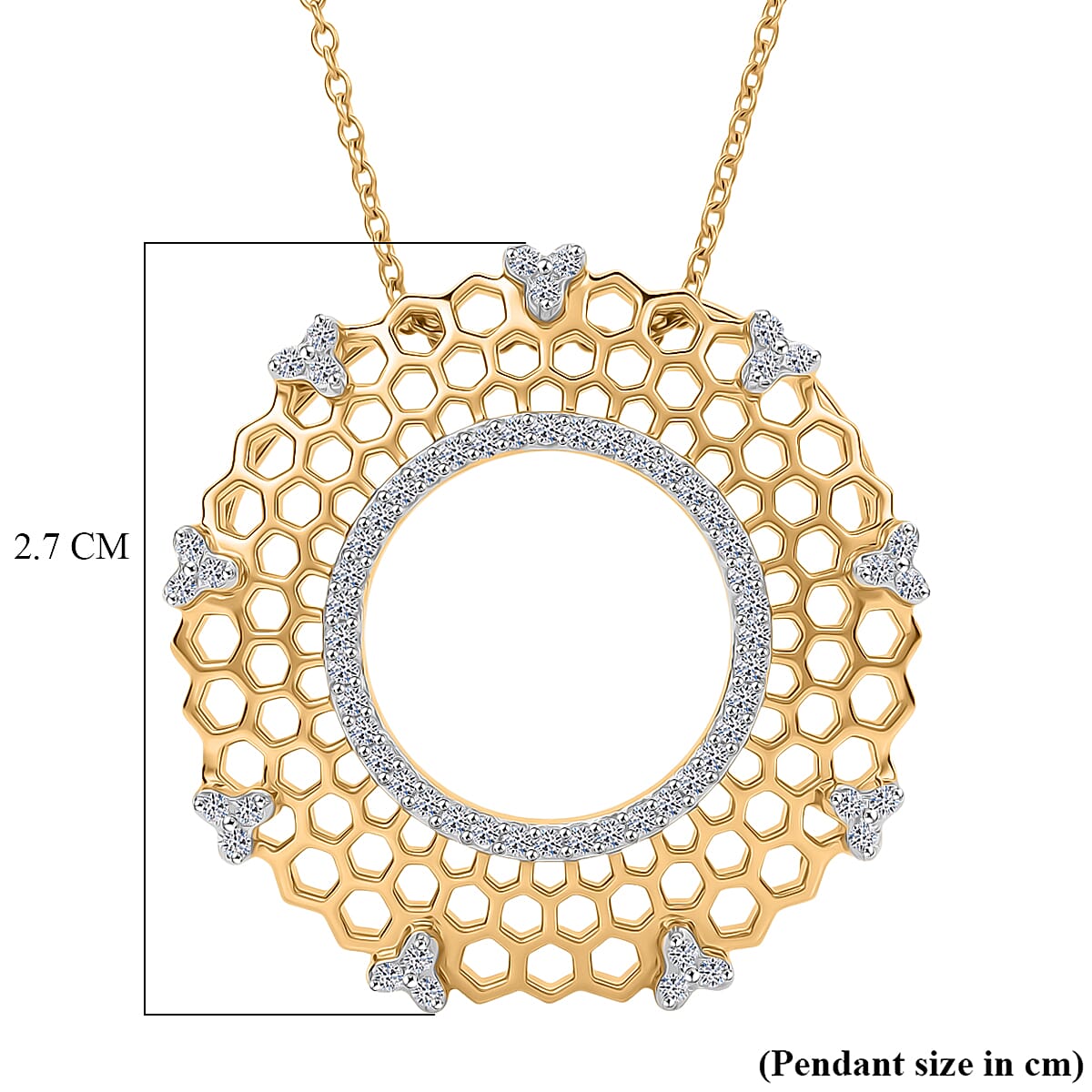 White Diamond  Kanchanaburi Blue Sapphire Pendant with Torn Chain 19DC (Size 20) in 18K YG Vermeil Sterling Silver 0.01 ct  Silver Wt. 5.55 Gms  0.278  Ct.