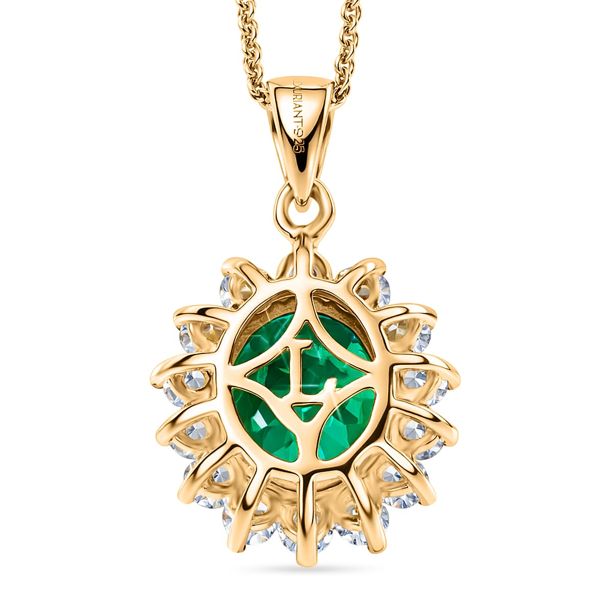Luxuriant - AAA Lab Grown Columbian Emerald & SI-G-H Lab Grown Diamond Pendant with Chain (Size 20) in 18K Vermeil Yellow Gold Plated Sterling Silver 2.92 Ct.