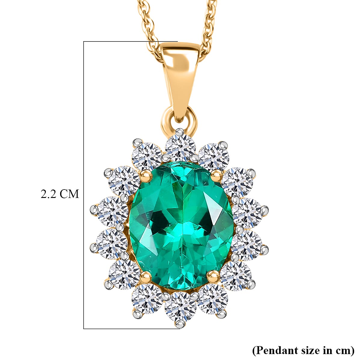 Luxuriant - AAA Lab Grown Columbian Emerald & SI-G-H Lab Grown Diamond Pendant with Chain (Size 20) in 18K Vermeil Yellow Gold Plated Sterling Silver 2.92 Ct.