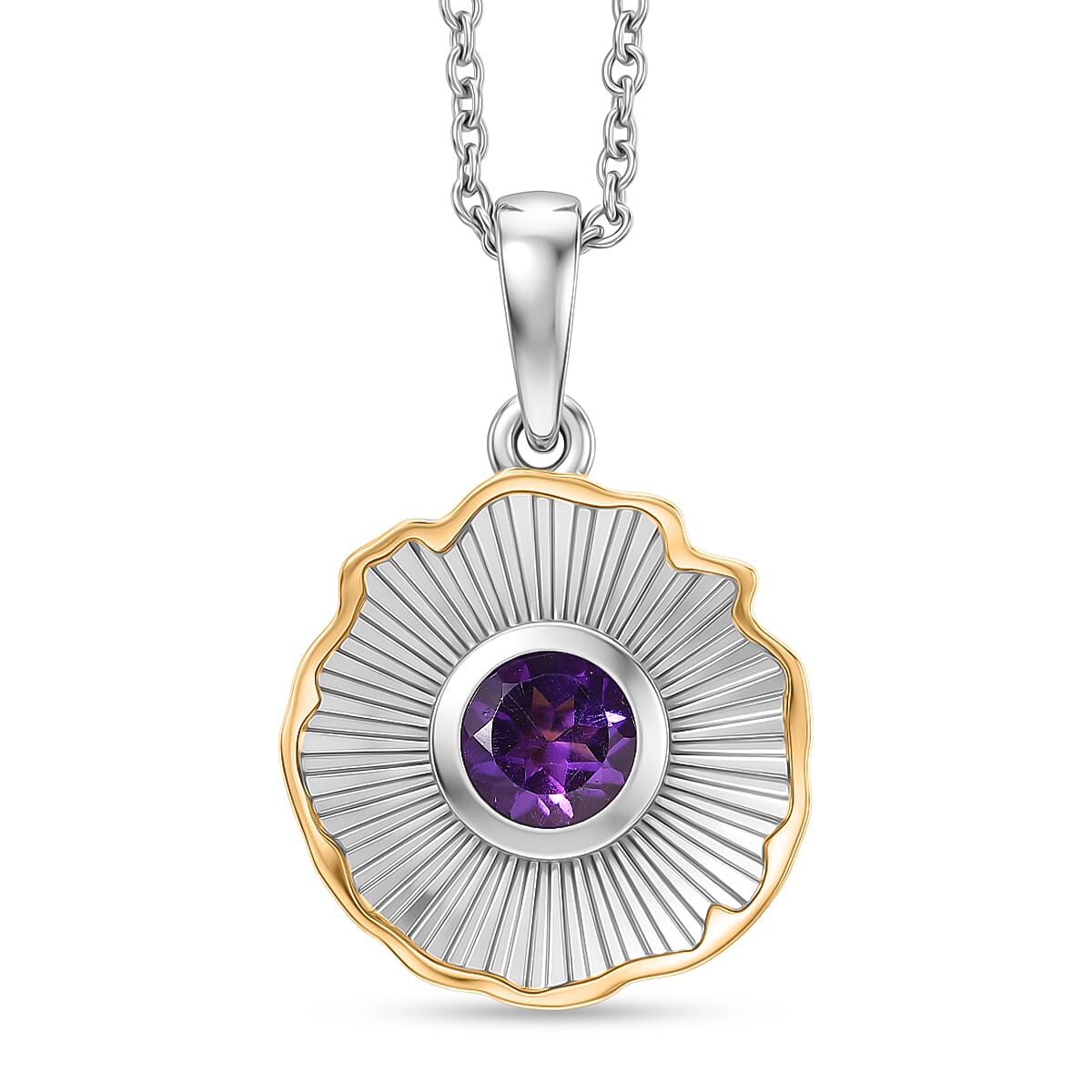 EverTrue - African Amethyst Solitaire Pendant with Chain (Size 20) in Yellow Pen Plating 0.70 Ct.